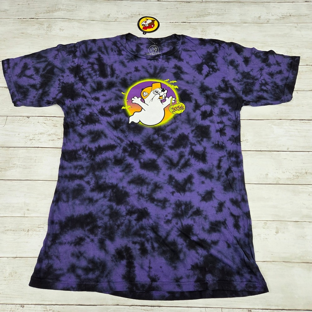 Buc-ee's T-Shirt Unisex Medium Purple Hey Boo Halloween 2024 Tie Dye Glow
